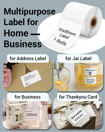 Multi-Purpose Square Self-Adhesive Label for Phomemo M110/M110S/M120/M200/M220 Label Printer,1.97''x3.15''(50x80mm),100 Labels/Roll, Black on White