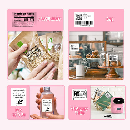 Phomemo -M110 Label Printer Portable Mini Bluetooth Thermal Label Manufacturer for Labelling, Office, Cable, Retail, Barcode and More, Compatible with Android and iOS Systems, Pink