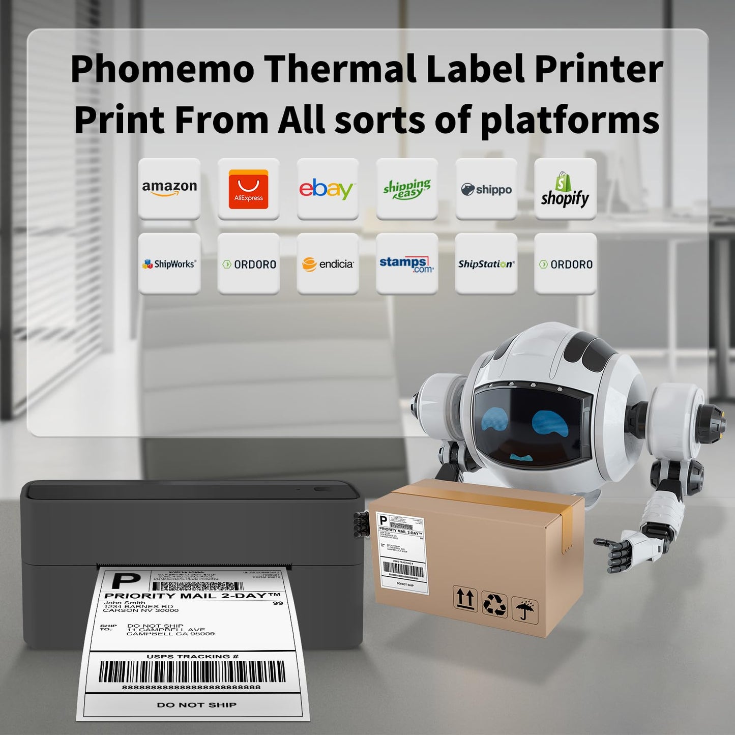 Phomemo Thermal Label Printer 4x6, Wireless Bluetooth Shipping Label Printer Machine for Shipping Packages, Address, Small Business, Compatible with Royal Mail, eBay, Esty, Shopify, Amazon, Black