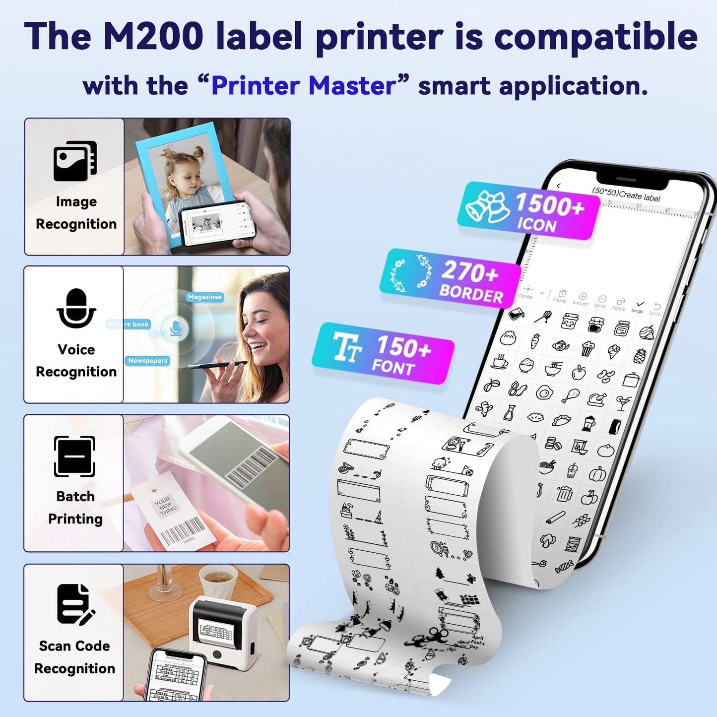 Label Printer-Phomemo M200 Label Printer Machine with Tape,2023 Upgrade 3 Inch 80mm Series M110 Label Maker,WiFi Bluetooth Thermal Label Printer,Phone Pad Computer Support,for Android iOS System