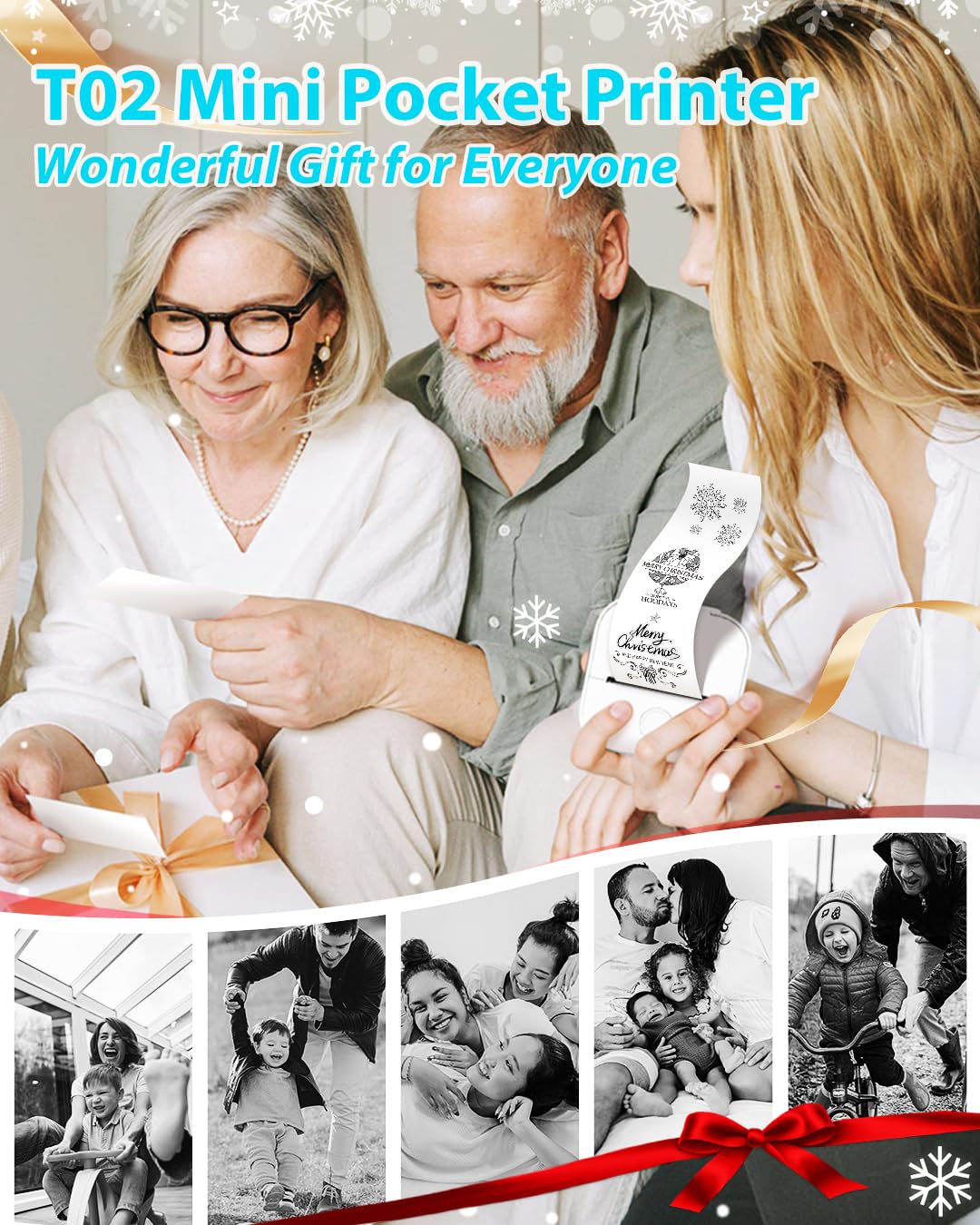 Phomemo T02 Sticker Printer- Inkless Printer Mini Printer Sticker Maker Bluetooth Thermal Pocket Printer for Study Notes, Stickers, Photos, DIY Printing, with 3 Rolls Paper, White