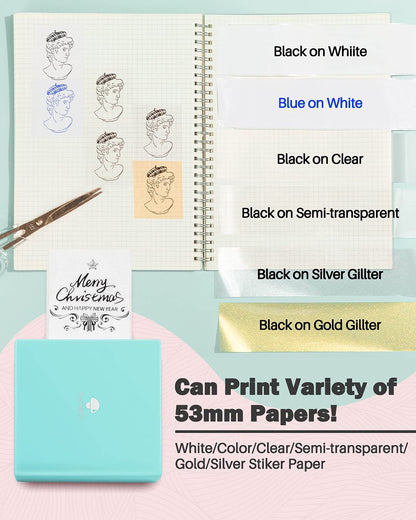 Phomemo Sticker Printer -M02 Mini Thermal Printer Bluetooth Sticker Maker with 3 Rolls Paper, for DIY Creation, Study Notes, Memo, Receipts, List, Work Plan, Gift, Cyan