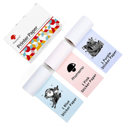 Phomemo Colorful Thermal Sticker Paper M02/M02 Pro/M02S/M03 Pocket Printer, Black Character on Purpple/Pink/Blue, 50mm x 3.5m, Diameter 30mm, 3 Rolls