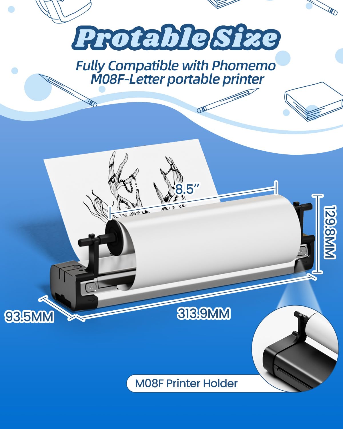 Phomemo Rotolo di carta termica M08F A4 compatibile con la stampante portatile M08F da utilizzare con il supporto stampante M08F (solo rotolo di carta, 1 rotolo/50 fogli)