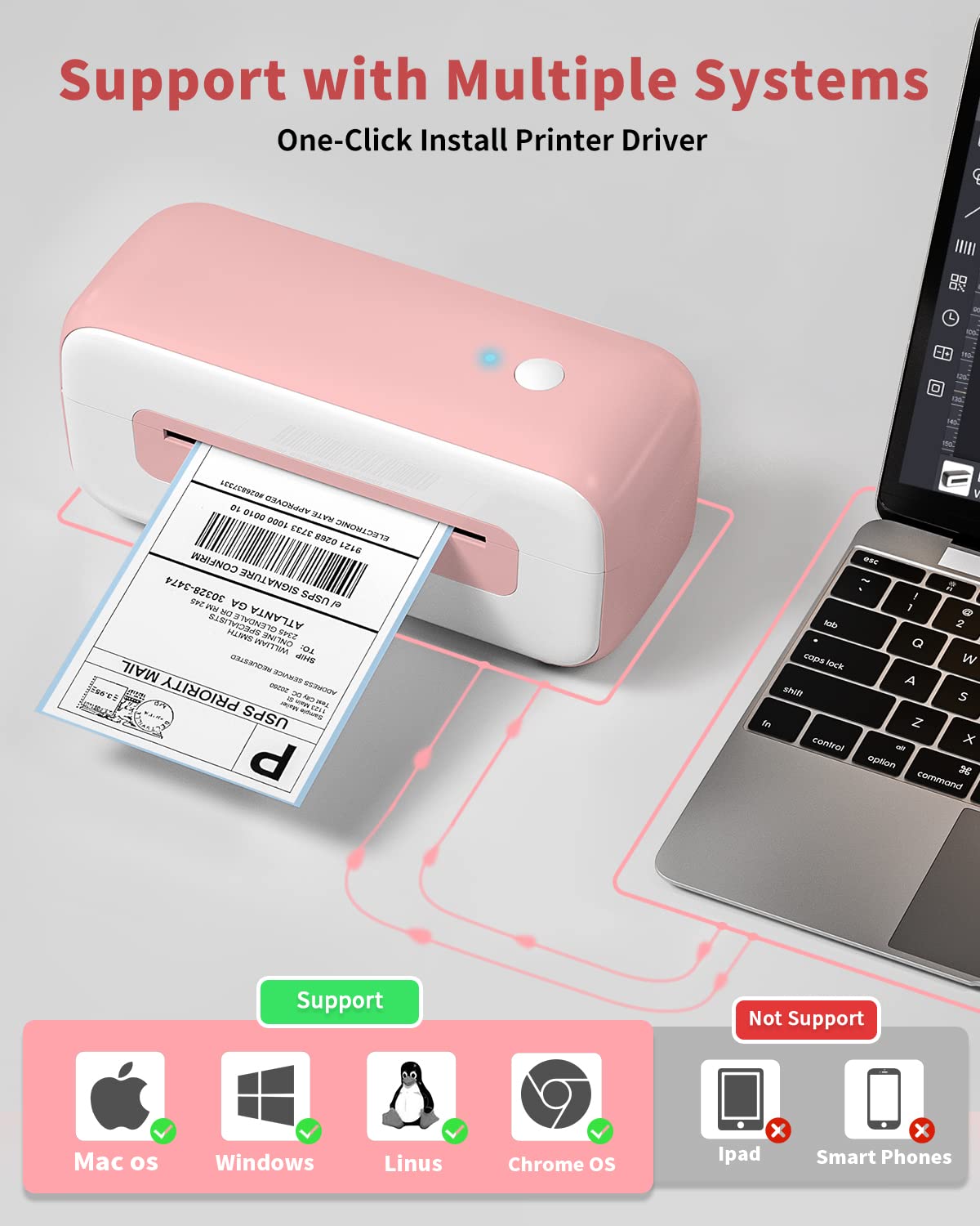 Phomemo Thermal Shipping Label Printer for Small Business, USB Thermal Printer 4x6, Pink Label Printer for Shipping Package Compatible with Amazon, Ebay, Shopify, Etsy, Ups, Fedex, DHL, Temu, Usps,etc