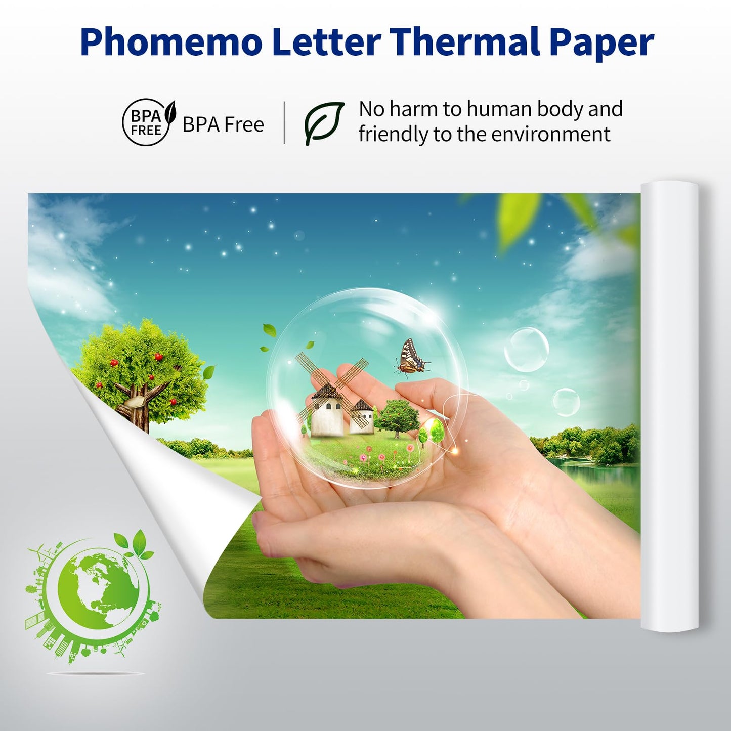 Phomemo US Letter Thermal Paper-White Quick-Dry Continuous Printer Paper, Multipurpose Thermal Paper Compatible M832/M833 Portable Letter Thermal Printer, 8.5''x11''(216mm*279mm), 4 Rolls