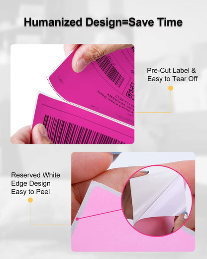 Phomemo 4x6 Thermal Label Printer Paper - 500 PCS Rose Red 4''x6'' Fan-Fold Labels Shipping Supplies Labels - Water/Oilproof Label Stickers - Permanent Adhesive Mailing Labels Paper for Thermal Printer