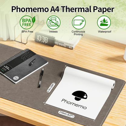 Phomemo 2 rollos de papel para impresora t¨¦rmica ¨C Papel tama?o carta A4 210 mm x 6,5 m (8,27 x 256 pulgadas), compatible con Phomemo M08/P831/M832/M833/M834 Impresora port¨¢til A4, para viajes, hogar