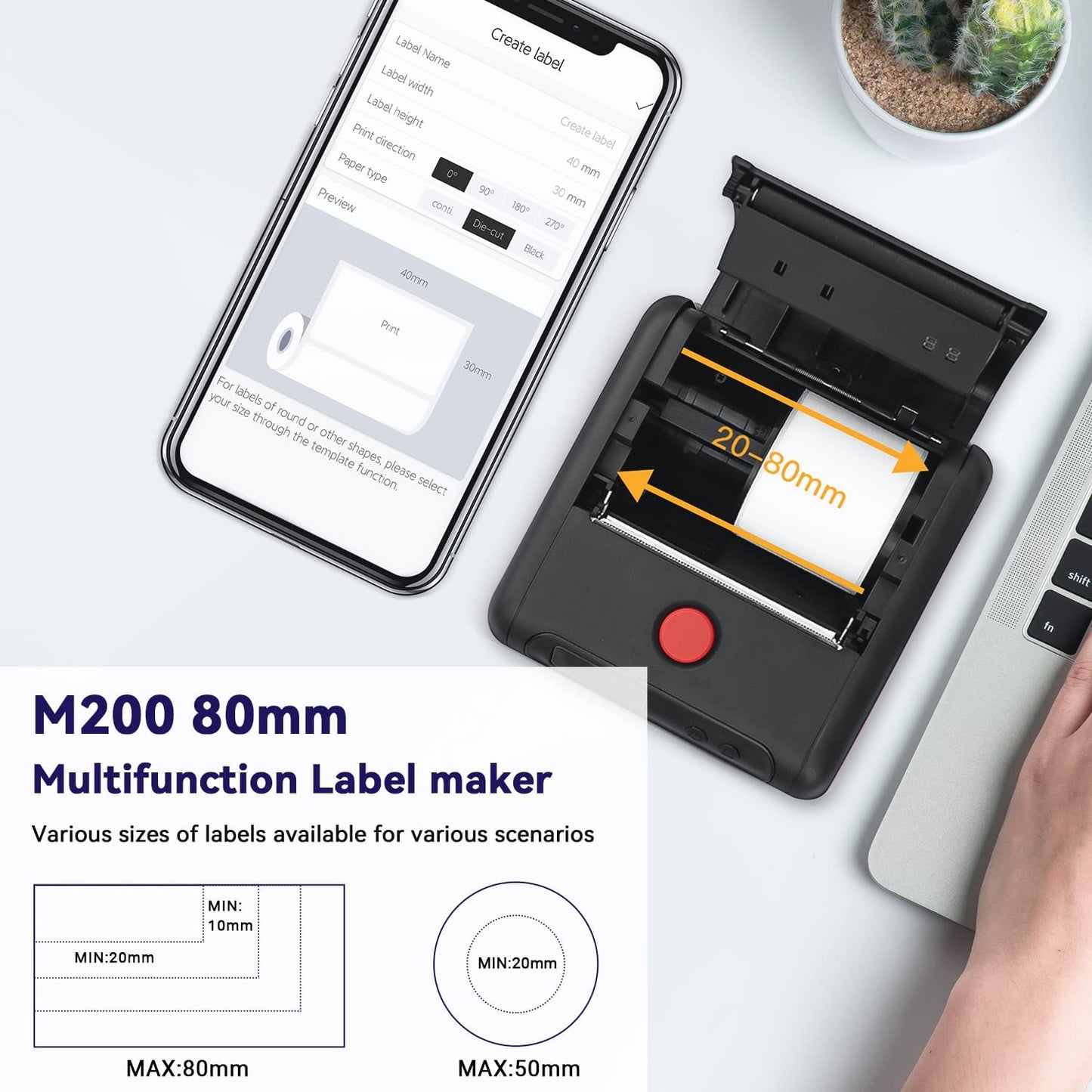 Label Printer-Phomemo M200 Label Printer Machine with Tape,2023 Upgrade 3 Inch 80mm Series M110 Label Maker,WiFi Bluetooth Thermal Label Printer,Phone Pad Computer Support,for Android iOS System