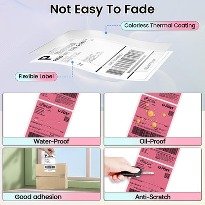 Phomemo 4''x6'' Direct Thermal Shipping Label, Pack of 100 4x6 Thermal Labels Fanfold - for Shipping Labels,Mailing,Address, Product Logo, Barcode Labels,Strong Adhesive (Rose)