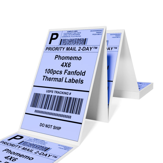 Phomemo 4''x6'' Direct Thermal Shipping Label, Pack of 100 4x6 Thermal Labels Fanfold - for Shipping Labels,Mailing,Address, Product Logo, Barcode Labels,Strong Adhesive (Purple)