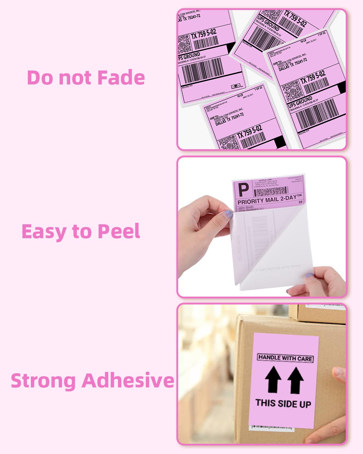 Phomemo 10x15 cm (4x6'') thermische printerlabel, thermisch direct verzendlabel, verpakkingslabel, compatibel met Rollo Dymo Phomemo en andere 4x6'' labelprinters, 100 4x6'' fanfold label, roze