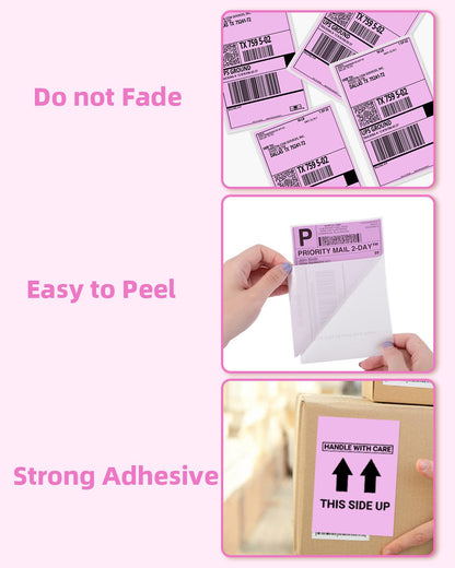 Phomemo 10x15 cm (4x6'') thermische printerlabel, thermisch direct verzendlabel, verpakkingslabel, compatibel met Rollo Dymo Phomemo en andere 4x6'' labelprinters, 100 4x6'' fanfold label, roze