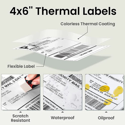 Phomemo 4x6 Thermal Paper Printer Label Thermal Direct Shipping Label Package Labels Compatible with Rollo Dymo Phomemo and Other 4 * 6 Label Printer (Pack of 500 4''x 6'' Fan-Fold Labels)