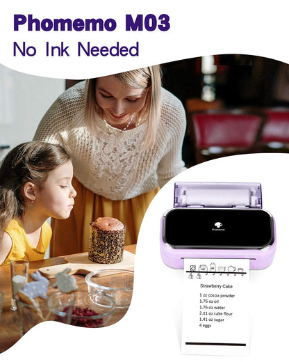 Phomemo M03 Mini Printer,3 Inches Portable Thermal Printer Bluetooth Sticker Printer 53/80mm Printing Width,Compatible with iOS&Android,Ideal, Images, Scrapbooking, Labels-Purple