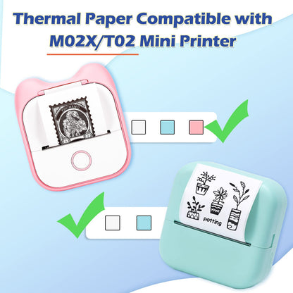 Phomemo T02/M02X/M02L Farbig Papier ¨C 3 Rollen Nicht Klebendes Farbiges Thermopapier, 53 mm x 6,5 m, 5 Jahre Konservierung, Schwarz auf Blau/Rosa/Gelb f¨¹r Phomemo T02/M02X/M02L Taschendrucker