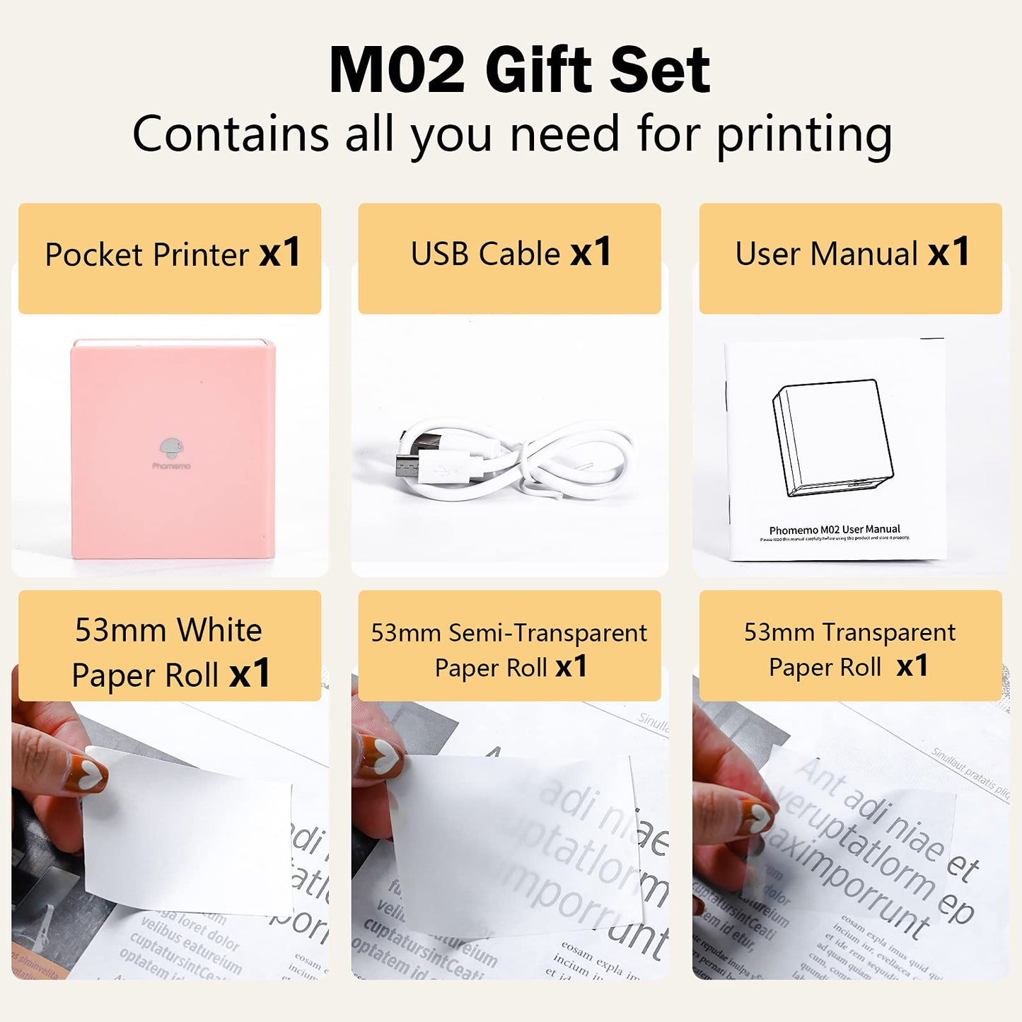 M02 Termal Yaz?c? 3 Rulo Ka??t Dahil Kompakt Kablosuz Cep Yaz?c?s? Seyahat Resepsiyonu Yaz?c?s? i?in Phomemo Android iPhone ve iPad ile uyumlu G¨¹nl¨¹k Plan, Pembe