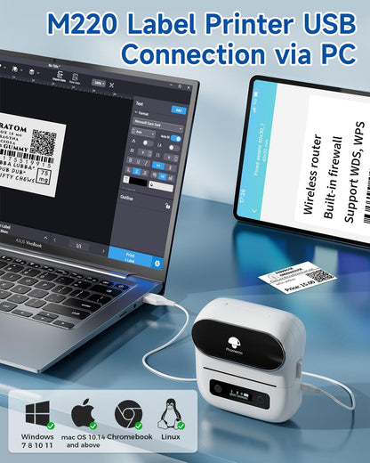 M220 Label Maker, Phomemo New Flagship 3.14 Inch Bluetooth Portable Thermal Label Printer for Barcode, Address, Labeling, Mailing, File Folder Label, Easy to Use, Support Phone&PC, With 3 Coiled Label