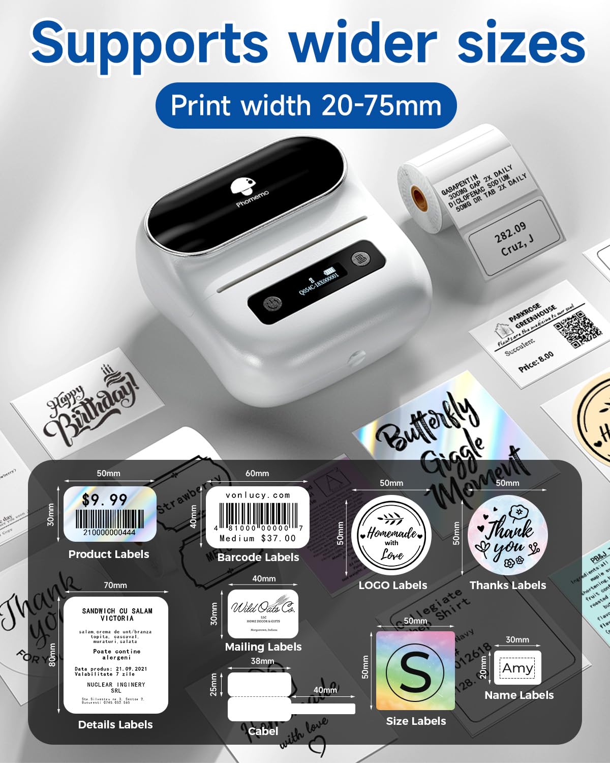 M220 Label Maker, Phomemo New Flagship 3.14 Inch Bluetooth Portable Thermal Label Printer for Barcode, Address, Labeling, Mailing, File Folder Label, Easy to Use, Support Phone&PC, With 3 Coiled Label