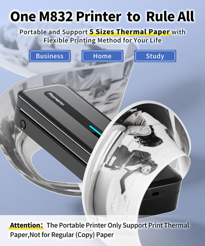 Phomemo New Released Portable Inkless Printer, M832 Bluetooth Thermal Printer Supports 8.5'' x 11'' US Letter Size, Wireless Stencil Printer for Business, Office, Home, Compatible with Phone & Laptop