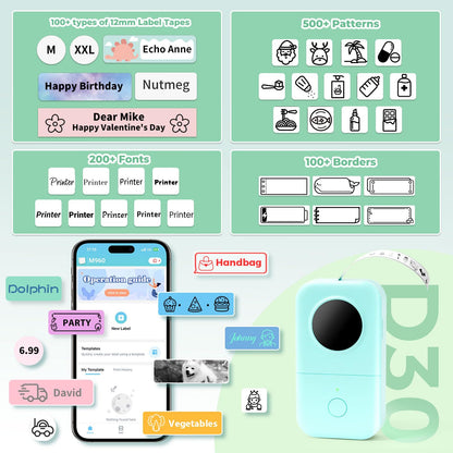 Phomemo D30 Etikettenprinter Bluetooth Label Maker Machine Zelfklevende Etiketteerapparaat Mini labelprinter voor Thuis, Keuken, School, Kantoor, Etikettenprinter Compatibel met iOS & Android