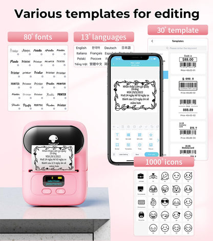 Label Maker Machine Phomemo M110, Label Printer for Small Business, Label Maker Machine with Tape for Barcode, Mailing, Clothing, Thermal Label Printer for Android & iOS, with 1 Roll Thermal Label