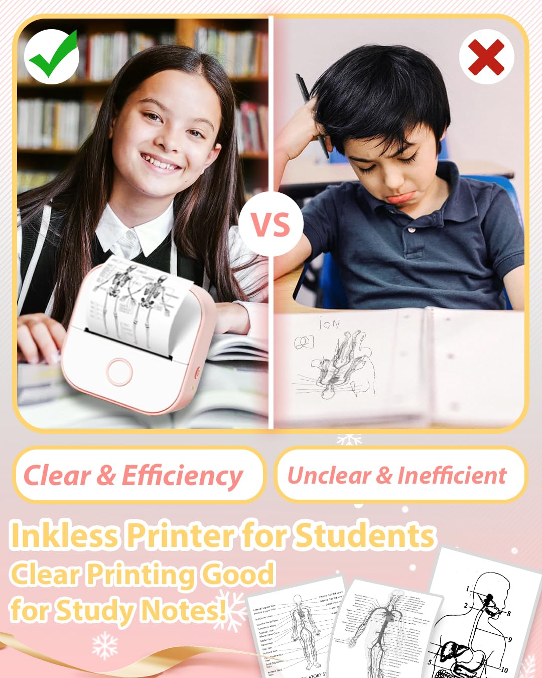 Phomemo T02 Sticker Printer- Inkless Printer Mini Printer Sticker Maker Bluetooth Thermal Pocket Printer for Study Notes, Stickers, Photos, DIY Printing, with 3 Rolls Paper, Pink