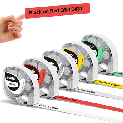 5x Phomemo P12&P12-Pro Etikettenband Original 12mm x 4m Mehrfarbig Q5-TB231/TB431/TB131/TBY31/TBG31 Wasserfestes Kunststoff Selbstklebendes Etikettenband für Phomemo P12&P12-Pro Labeldrucker