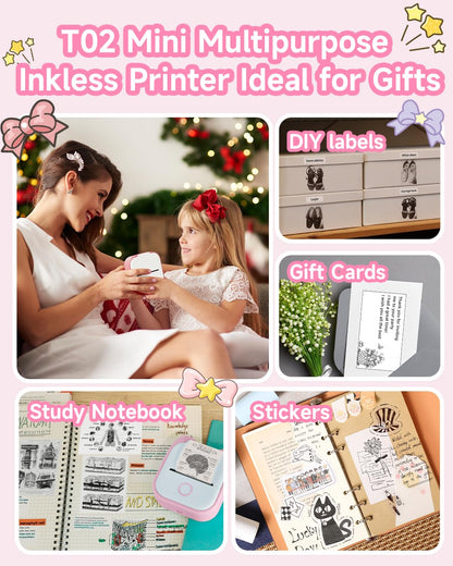 Phomemo Mini Sticker Printer - T02 Small Thermal Printer for Phone, Portable Wireless Printer for Children's Day Birthday, Compatible with iOS & Android, Pink