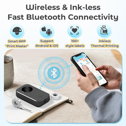 Phomemo D30 Label Maker Machine with 1 Tape, Mini Bluetooth Label Printer, Wireless Handheld Sticker Maker,Smart Phone Thermal Inkless Label Maker For Organizing Home Office Kitchen - Grey