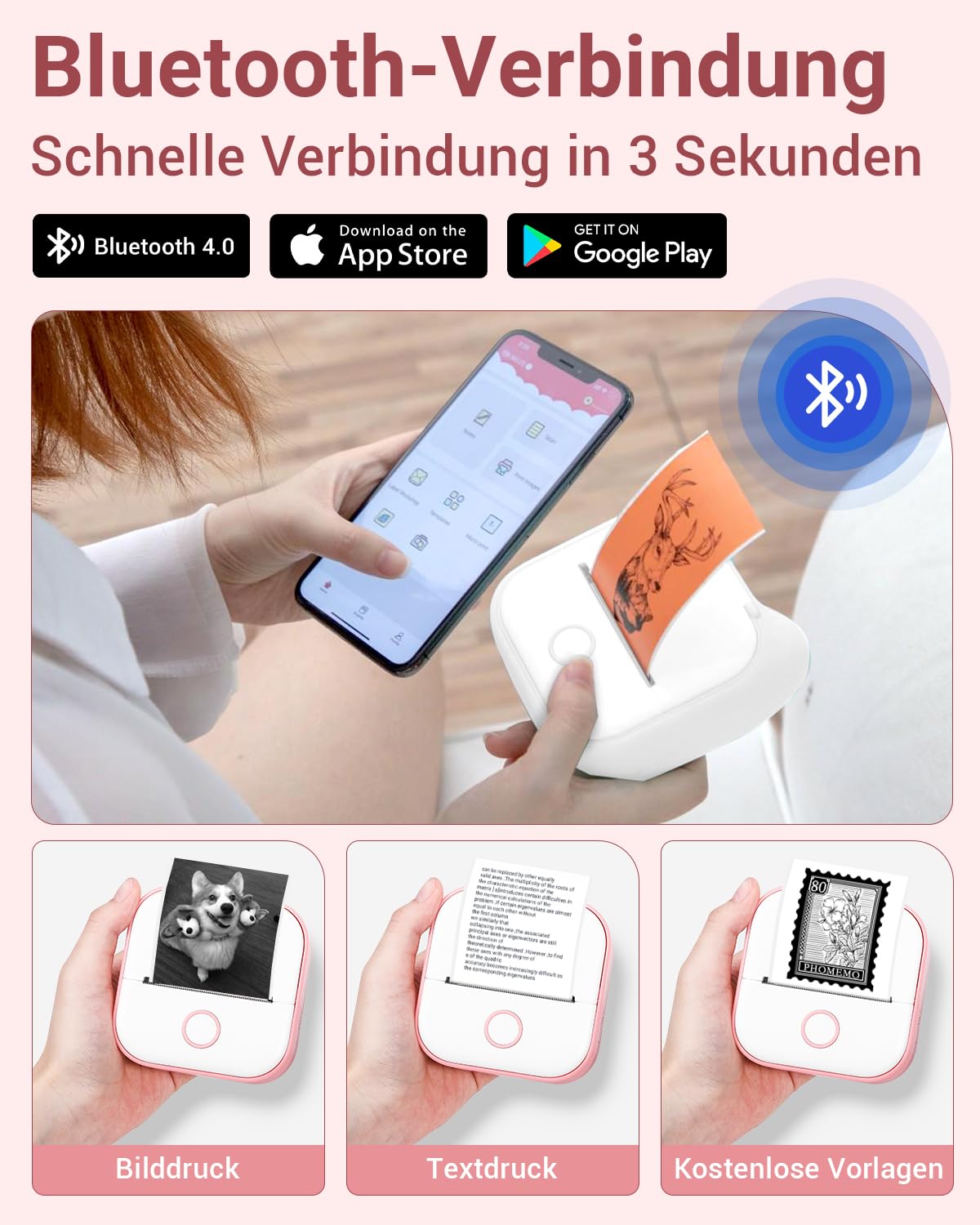 Phomemo T02 printer, mini-sticker, fotoprinter voor mobiele telefoons, thermische printer voor smartphone, 203 dpi handstickerprinter, sticker bluetooth-printer voor organizer, tieners, preppy