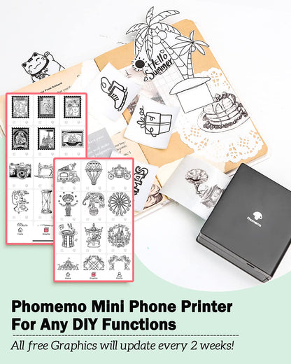 Phomemo-M02 Mini Bluetooth Thermal Pocket Printer Compatible with iOS + Android for Organizing Office Documents,Work List Printing, Black and White Picture, Black