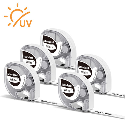 5x Phomemo P12&P12-Pro Original Thermotransfer-Etiketten Schwarz auf Weiß 12mm x 4m Q5-231 Haltbar Hitzebeständig Selbstklebend für Phomemo P12&P12-Pro Etikettendrucker & Kompatibel mit Dymo LetraTag