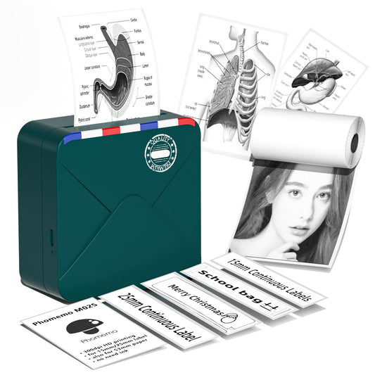 M02S Pocket Printer - Mini Wireless Bluetooth Portable Thermal 300dpi HD Rechargeable Photo Printer for Journal Gift Card Photos and More Printing, Compatible with Phomemo iPhone and Android, Green