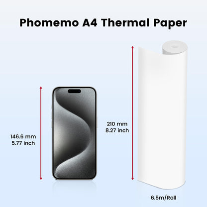 Phomemo Papier D'impression Thermique A4 4 Rouleaux, 210x297 mm, Sans Bisphénol A, Compatible avec L'imprimante Portable Phomemo M832/M834, pour Voyage, Maison, Photo, 20 Feuilles/Rouleau