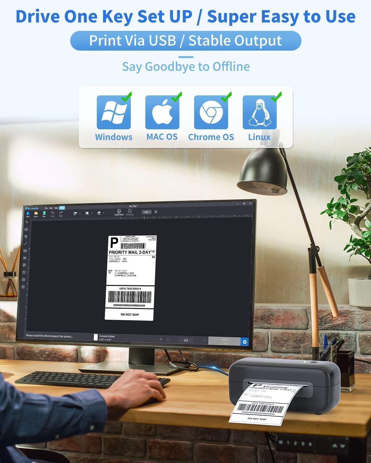 Phomemo PM246S labelprinter, DHL thermische printer voor Mac/PC, verzendlabelprinter, zelfklevende labelprinter, voor Amazon, Etsy, Shopify, Royal Mail, DHL, FedEx-zwart