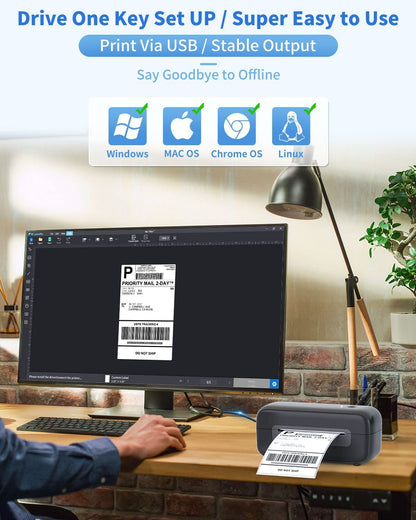 Phomemo PM246S labelprinter, DHL thermische printer voor Mac/PC, verzendlabelprinter, zelfklevende labelprinter, voor Amazon, Etsy, Shopify, Royal Mail, DHL, FedEx-zwart
