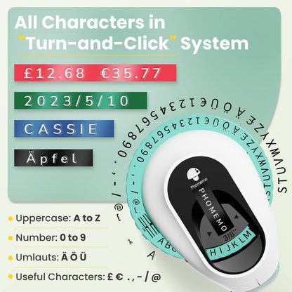 Phomemo Urządzenie do etykietowania | mini urządzenie do wytłaczania 3D | przenośne urządzenie do etykietowania | zielone urządzenie do wytłaczania etykiet z 6 taśmami do etykiet | do domu, biura, organizacji prezentów