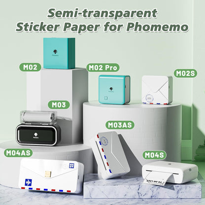 Phomemo Semi-Transparent Sticker Thermal Paper, Self-Adhesive for for Phomemo M02/M02 Pro/M02S/M03 Mini Pocket Printer,50mm x 2.5m, Diameter 30mm, 3 Rolls