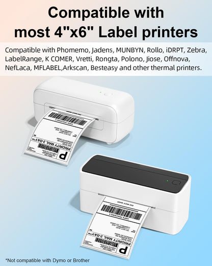 Phomemo Thermal Labels - Direct Thermal Labels, Thermal Label Printer Labels for Logo, Address, Shipping, Package, Compatible with Rollo, and Other 4x6 Inch Thermal Printers (500pcs)