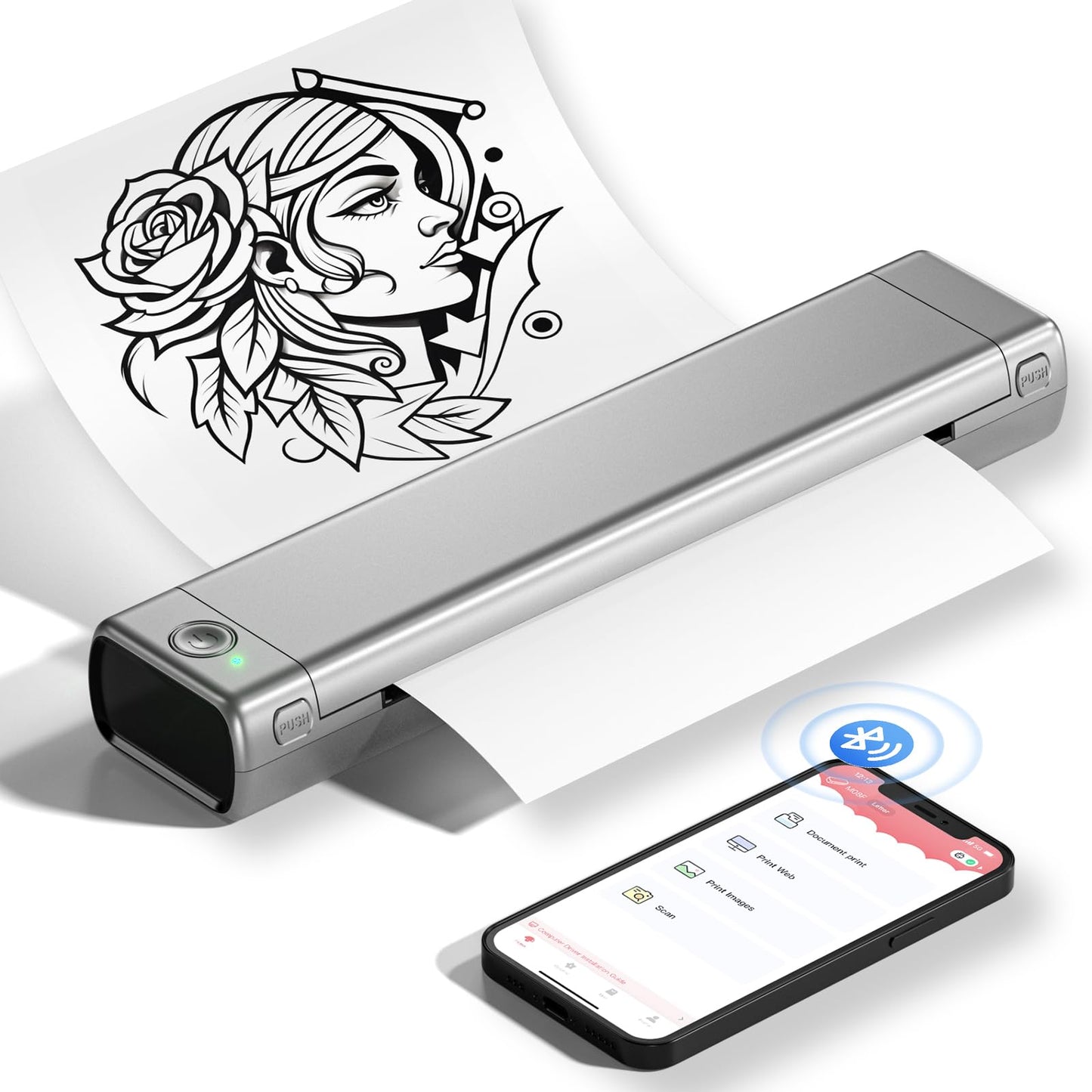 Phomemo Portable Printers Wireless for Travel, M08F Thermal Printer Bluetooth Thermal Printer Compatible with Smartphone & PC, Inkless Mobile Printer for Home Use, Office, Vehicle, School
