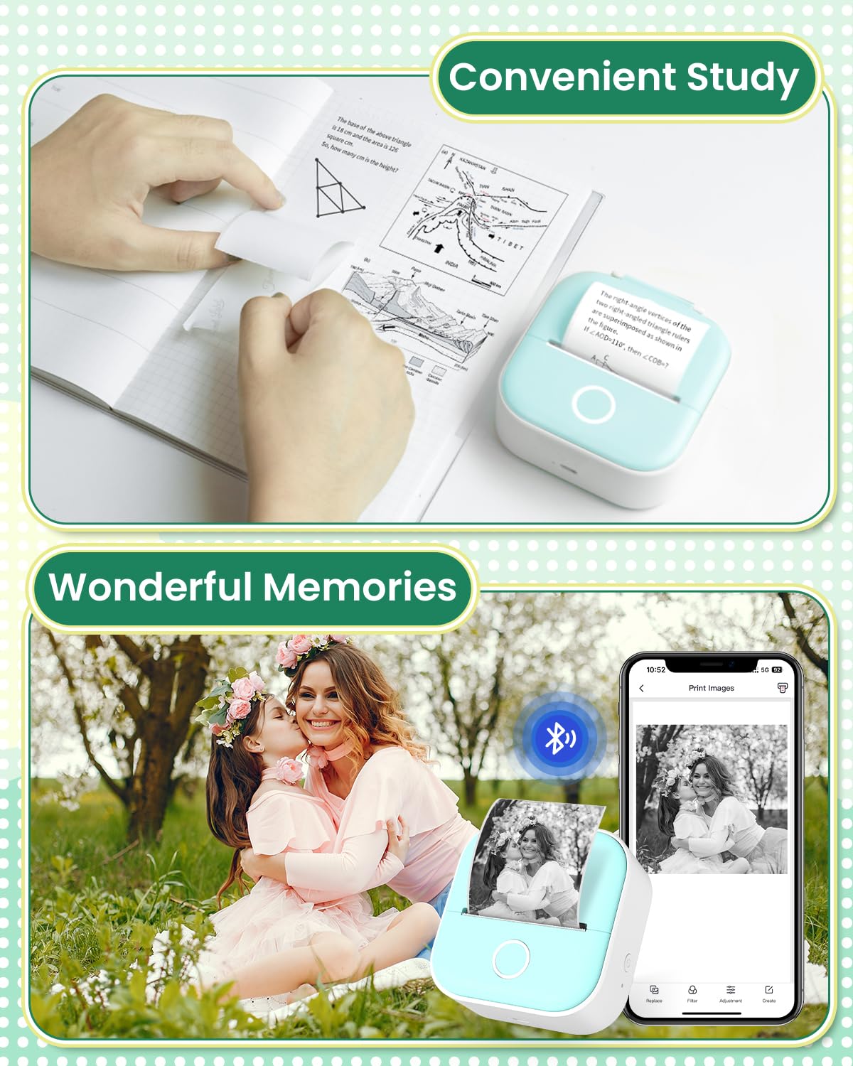 Phomemo Sticker Printer, T02 Print Pod Mini Thermal Printer with 3 Rolls Paper, Inkless Sticker Maker Machine Pocket Photo Printer, Bluetooth Portable Phone Printer for Study Notes, Journal, Pictures