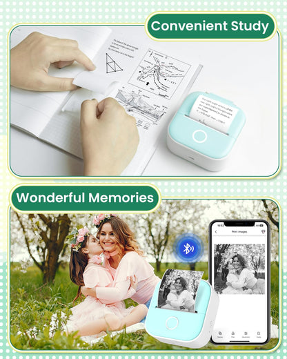 Phomemo Sticker Printer, T02 Print Pod Mini Thermal Printer with 3 Rolls Paper, Inkless Sticker Maker Machine Pocket Photo Printer, Bluetooth Portable Phone Printer for Study Notes, Journal, Pictures