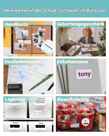 Papier für Sticker Drucker, Drucker Papier für Taschendrucker, Thermopapier für T02, Langlebig Klebrig Phomemo Papier, Schwarz auf Transparent Liene Fotodrucker Papier, 3 Rollen 50mm*3.5m