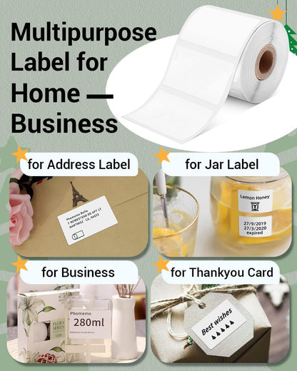 Phomemo 3 Rolls M110/M221/M220/M120/M200/M110S Thermal Paper 1.97''x1.18''(50x30mm)- Multi-Purpose Square Self-Adhesive Label for Price Tag, Barcode Label, Address Label, 230 Labels/Roll, Black on White