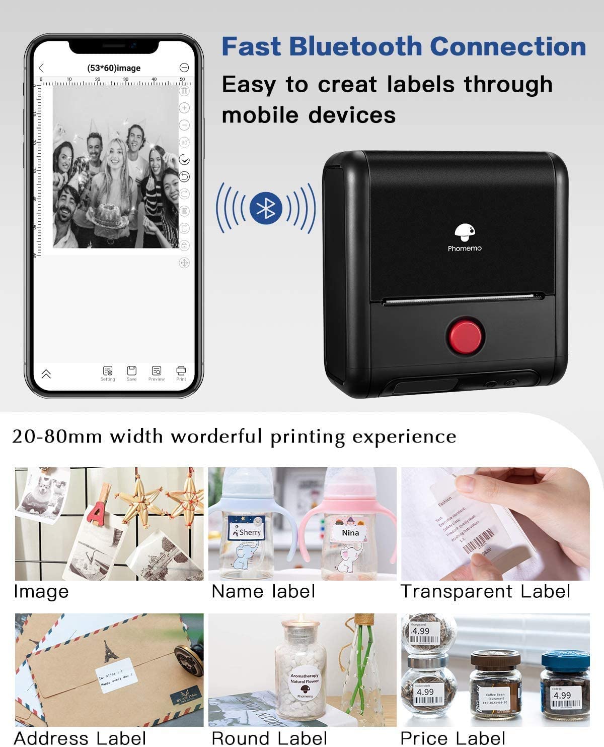 Label Printer-Phomemo M200 Label Printer Machine with Tape,2023 Upgrade 3 Inch 80mm Series M110 Label Maker,WiFi Bluetooth Thermal Label Printer,Phone Pad Computer Support,for Android iOS System