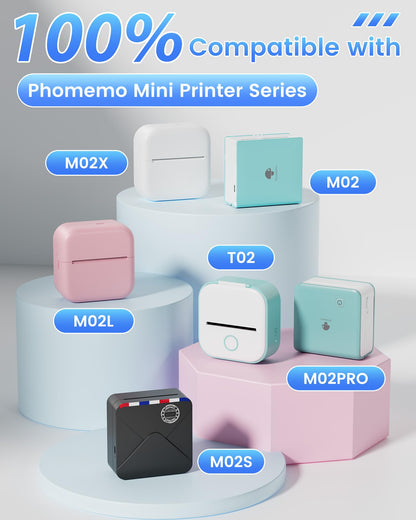 Phomemo White Selbstklebendes Thermopapier für Phomemo T02, M02, M02S, M02PRO, M03, M03AS, M04S, M04AS Mini Drucker für Smartphones, Lagerzeit 20 Jahre, 50 mm x 3,5 m, 3 Rollen