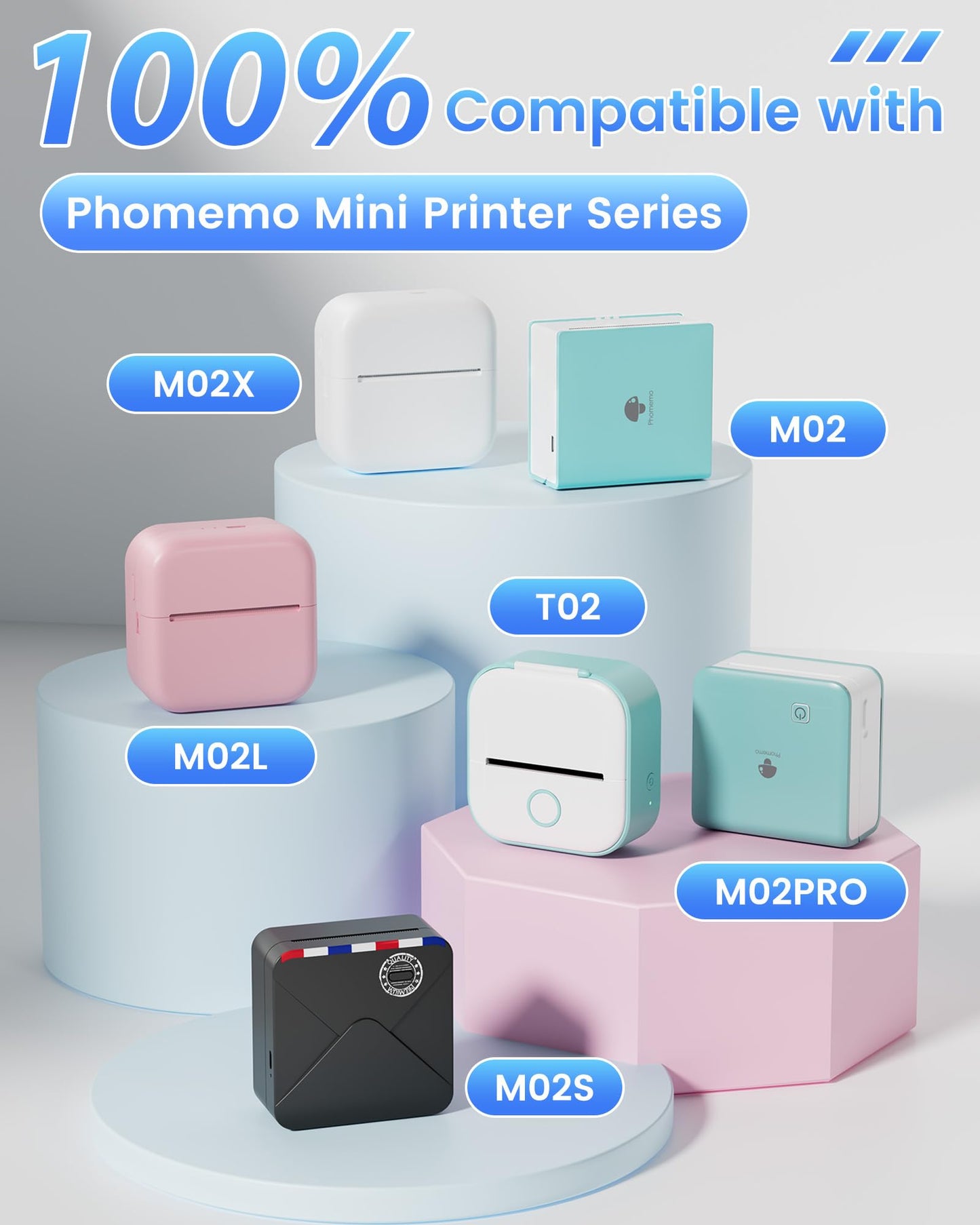 Phomemo wit zelfklevend thermisch papier voor Phomemo T02, M02, M02S, M02PRO, M03, M03AS, M04S, M04AS miniprinters voor smartphones, houdbaarheid 20 jaar, 50 mm x 3,5 m, 3 rollen