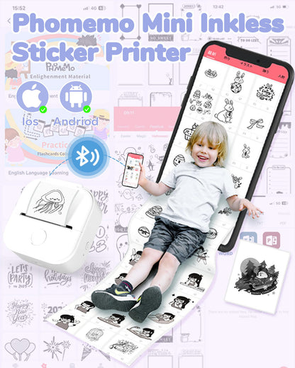 Phomemo Mini Thermal Printer,T02 Portable Printer,Wireless Photo Sticker Printers for Phone,Small Inkless Bluetooth Printer,Pocket Phone Printer Black and White Printing,Sticker Maker for Kids Study