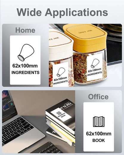 Phomemo Thermo-Etiketten Druckerpapier, Selbstklebende Große Versandetiketten/Namensschilder | 62mmx100mm (2.44'' x 4'') | 80 Etiketten/Rolle Kompatibel mit Phomemo M220/M200/M221 Etikettendrucker